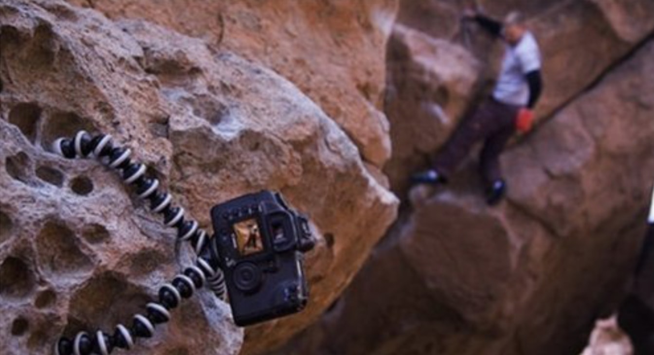 joby gorillpod attached to cliff with climber