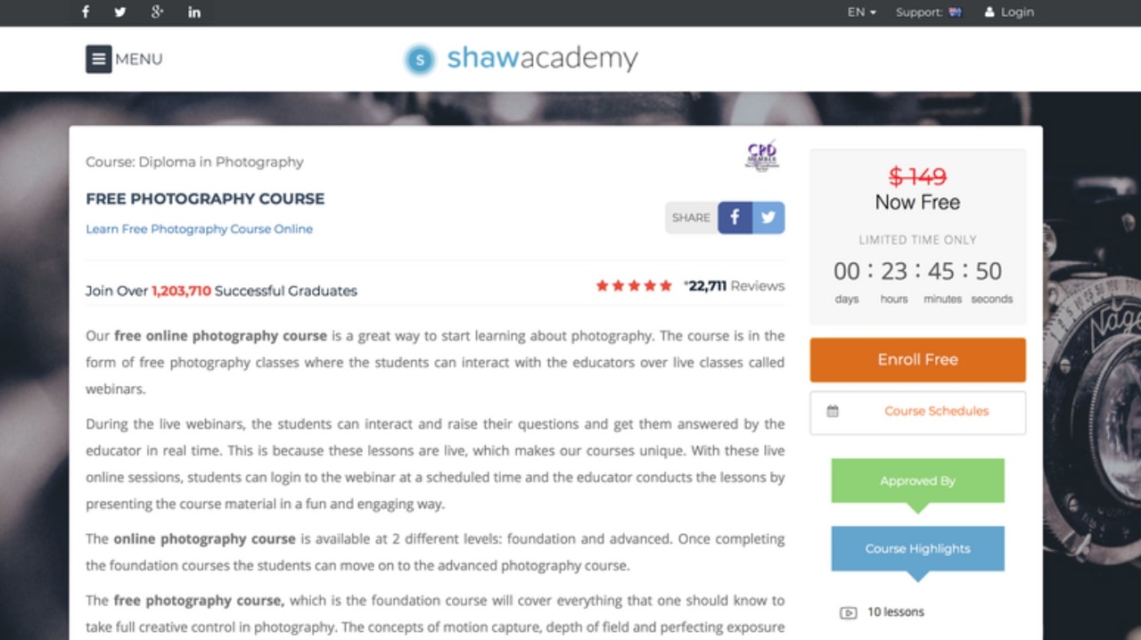 Shaw Academy Photography Course free