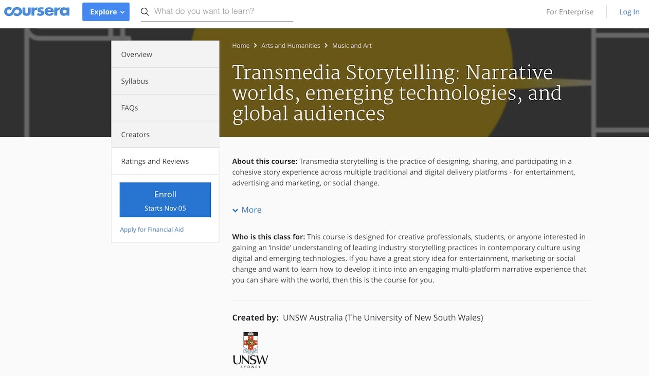 Coursera - Transmedia Storytelling Coursera - Transmedia Storytelling