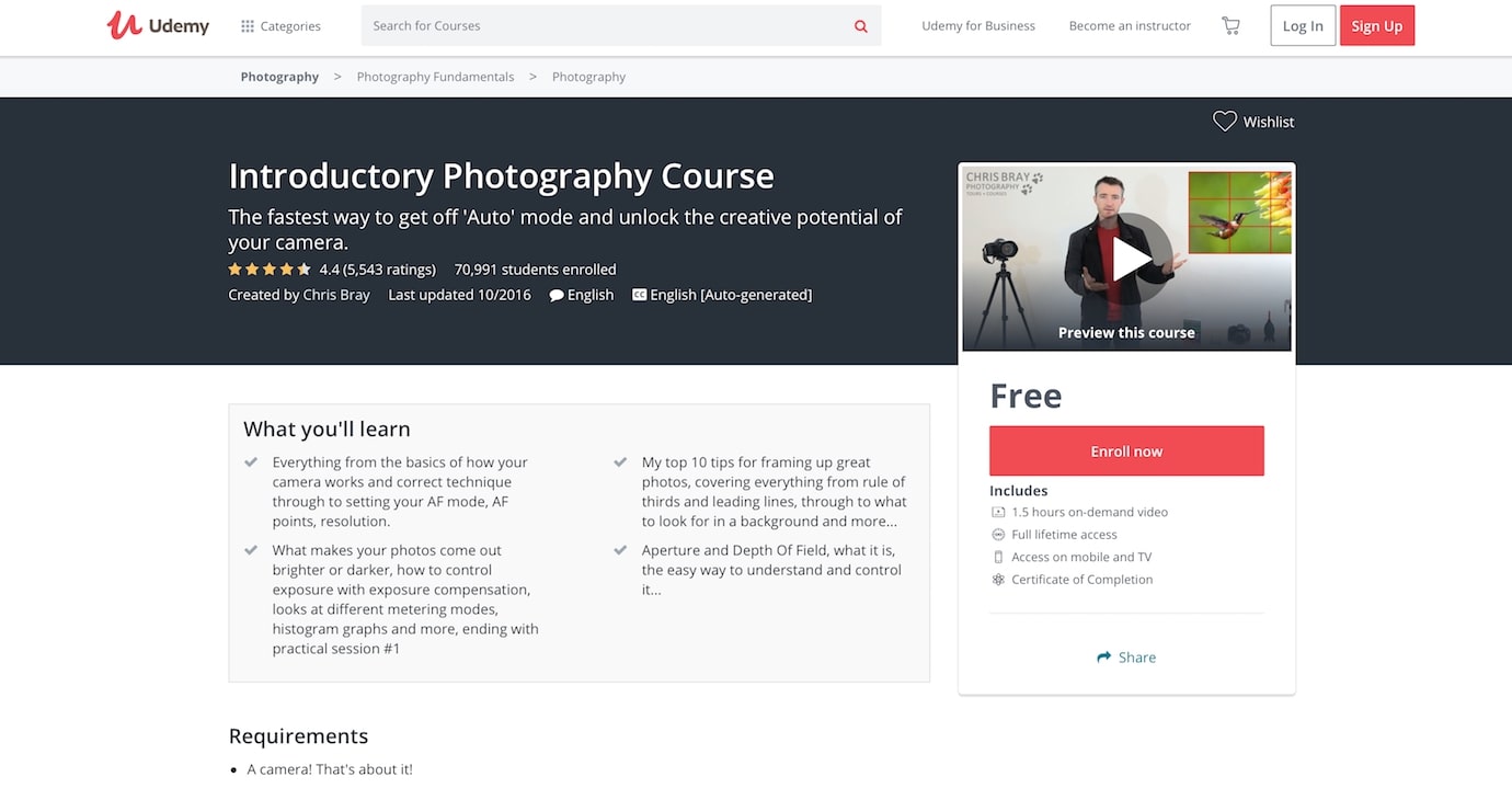 Udemy - Introductory Photography Course with completion certificate