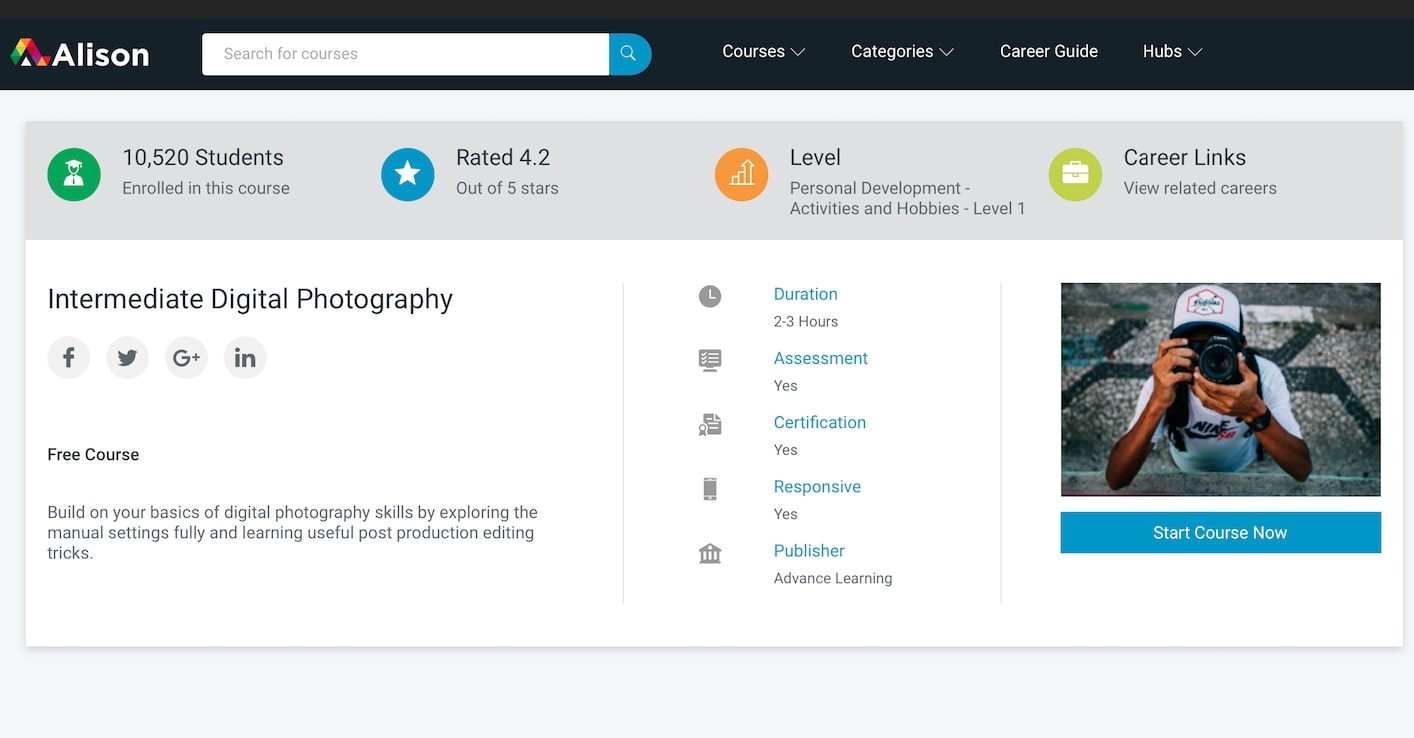 Alison – Intermediate Digital Photography course with certificate 