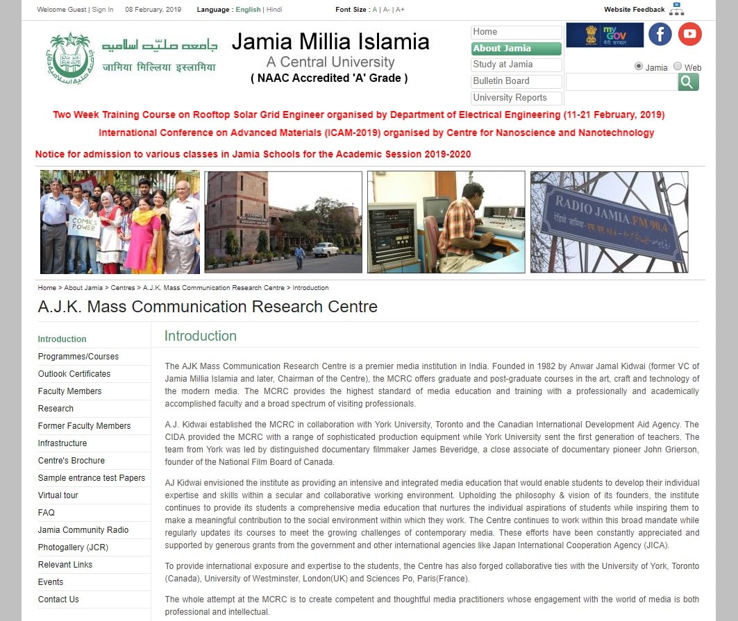 A.J. Kidwai Mass Communication Research Centre, Jamia Millia Islamia, New Delhi A.J. Kidwai Mass Communication Research Centre, Jamia Millia Islamia, New Delhi
