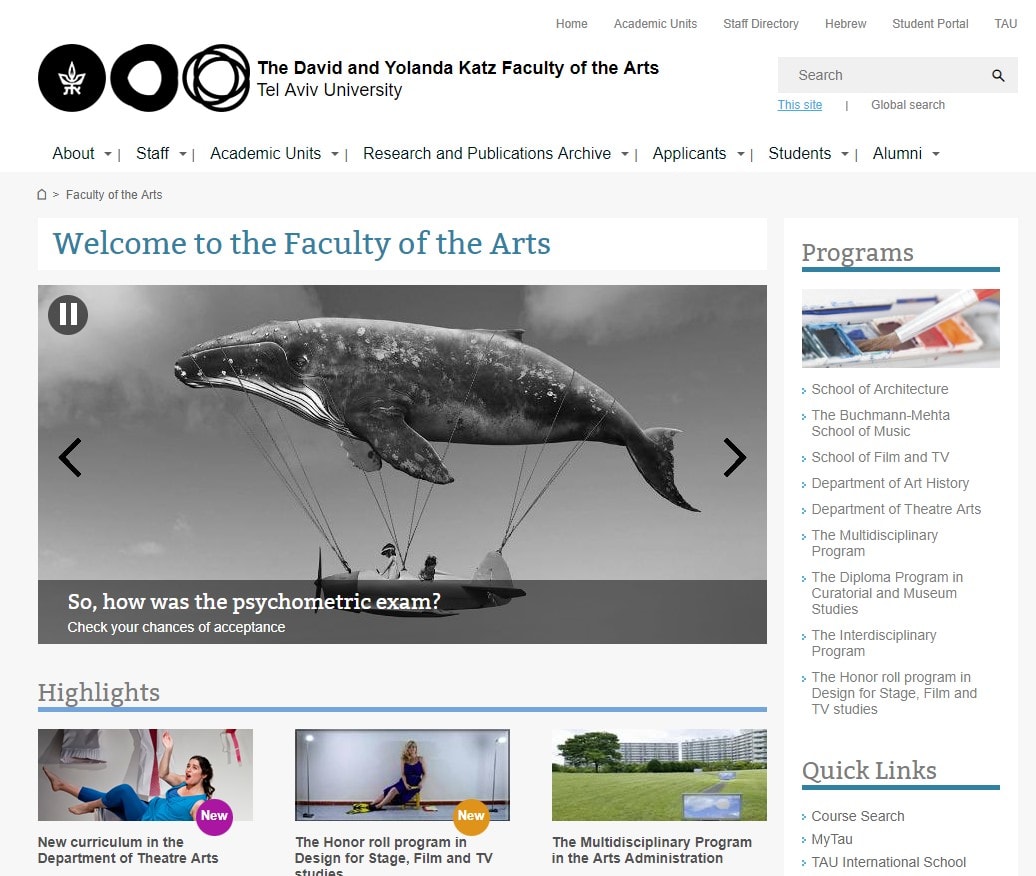 Tel Aviv University - Katz Faculty of the Arts Tel Aviv University - Katz Faculty of the Arts